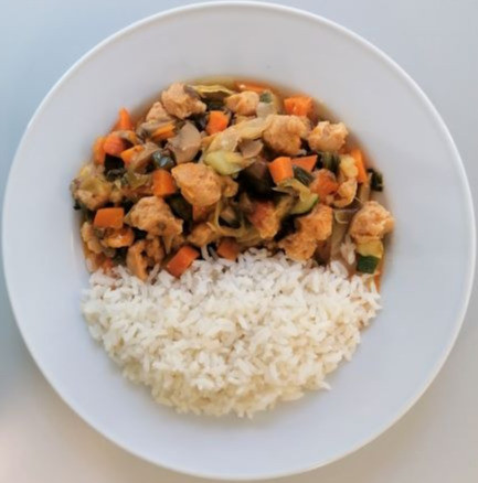 Ensopado de soja com arroz branco
