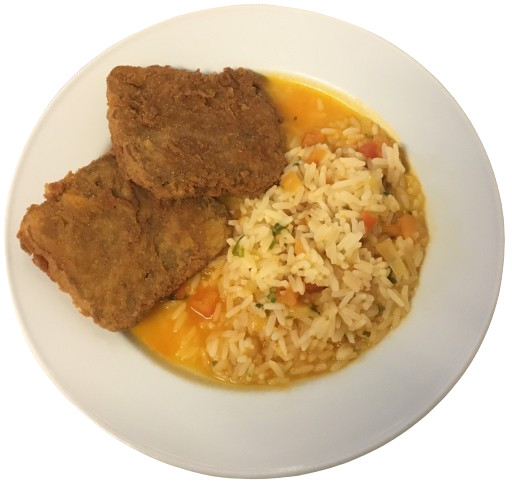 Panadinhos de seitan com arroz de tomate