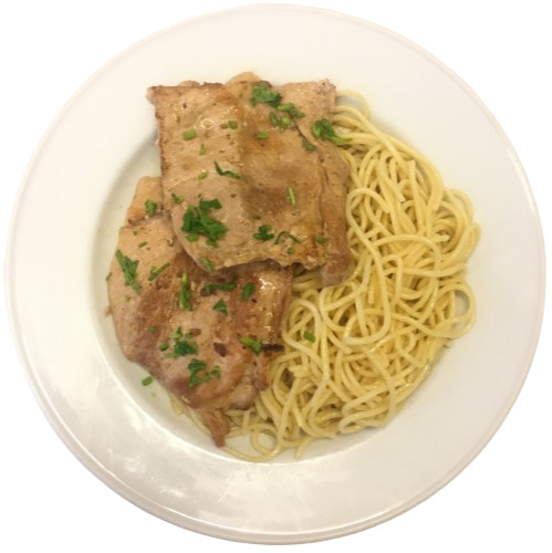 Escalopes de porco à italiana com esparguete